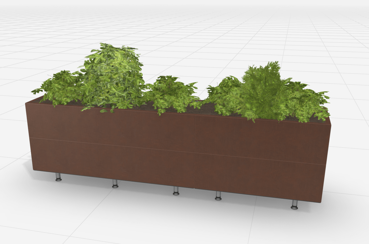 Plantekasse i stål - 200x40 cm med bunn og ben – BEDD